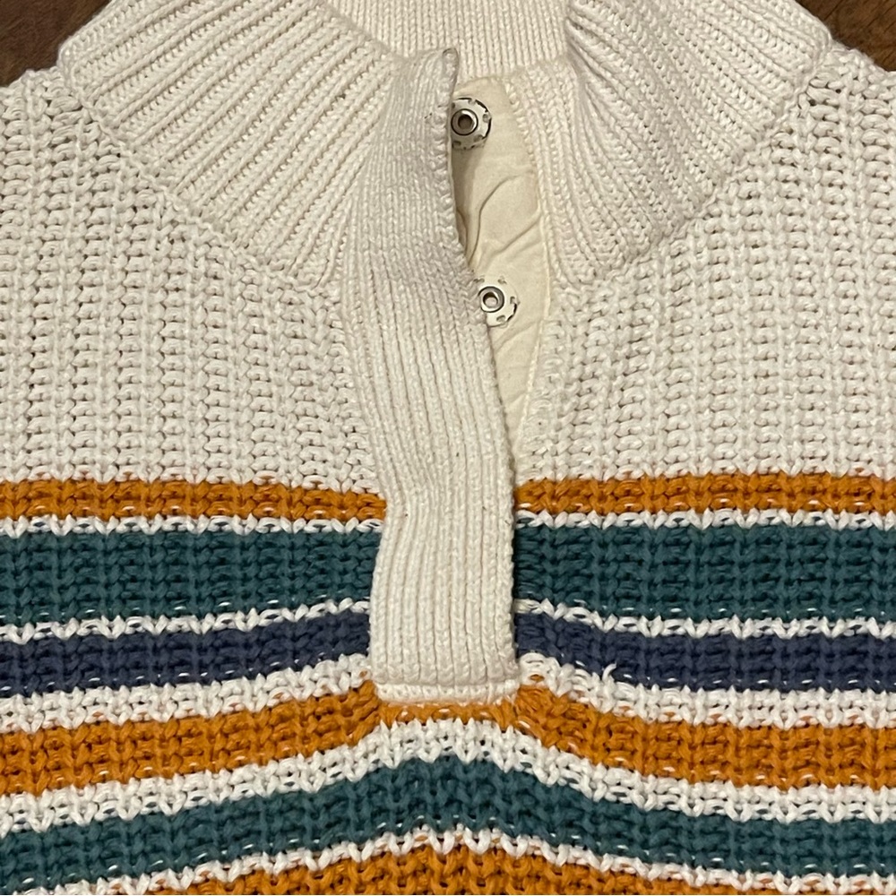 Vintage L.L. Bean Rope Stitch Shaker Mockneck Henley Striped Sweater Size L - Picture 5 of 9
